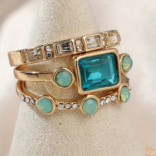Blue Crystal Stackable Ring Set